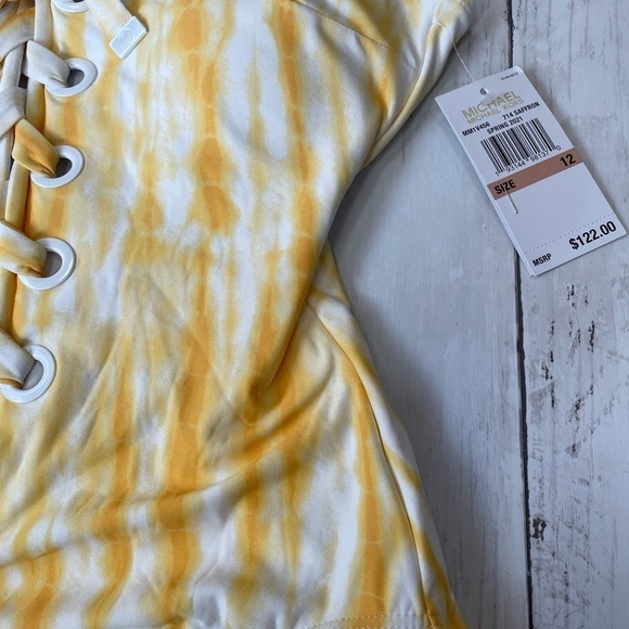 Michael Kors Yellow Tie-Dye Lace-Up One-Piece Swimsuit Size 12 NWT - Picture 6 of 6